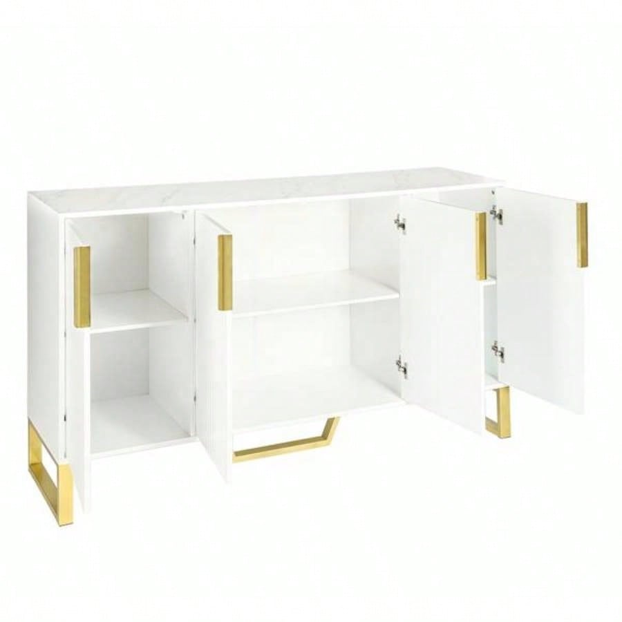 Modern sideboard with Four Doors, Metal handles and Adjustable Shelves Kitchen Cabinet White