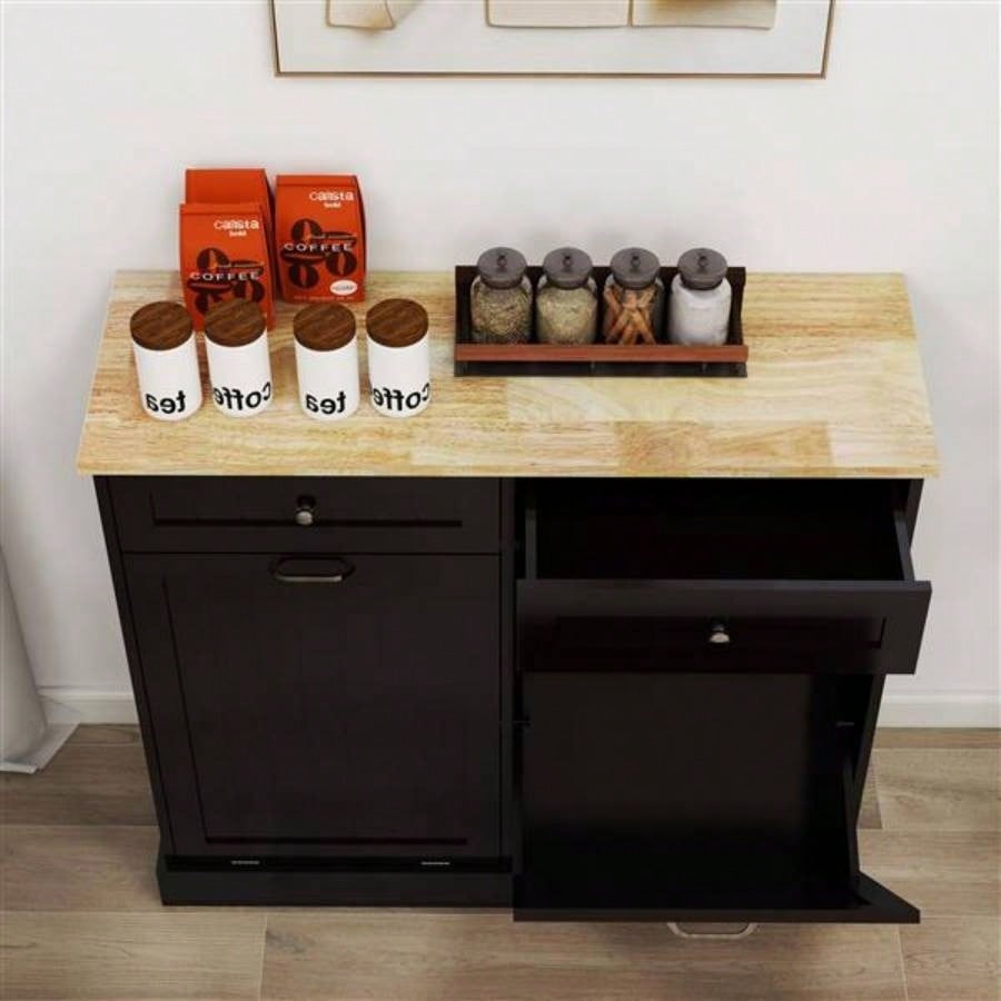 Two Drawers and Two - Compartment Tilt - Out Trash Cabinet Kitchen Trash Cabinet - Black