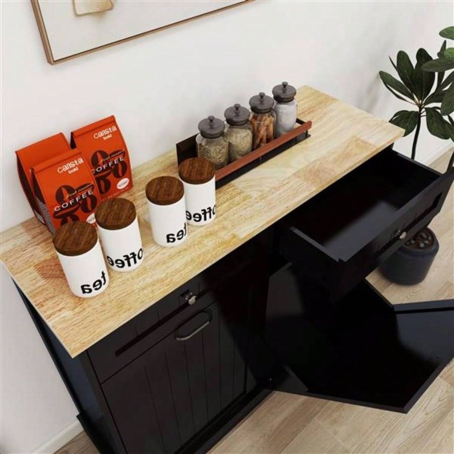 Two Drawers and Two - Compartment Tilt - Out Trash Cabinet Kitchen Trash Cabinet - Black