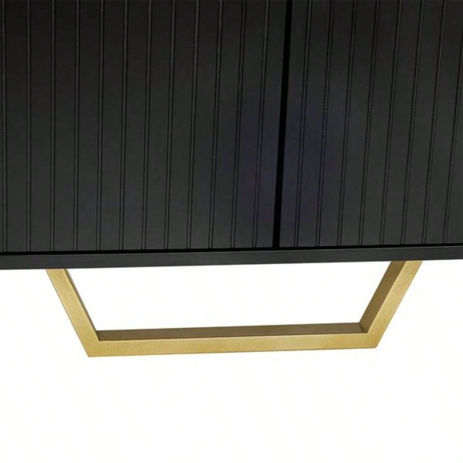 Modern sideboard with Four Doors, Metal handles and Adjustable Shelves Kitchen Cabinet Black