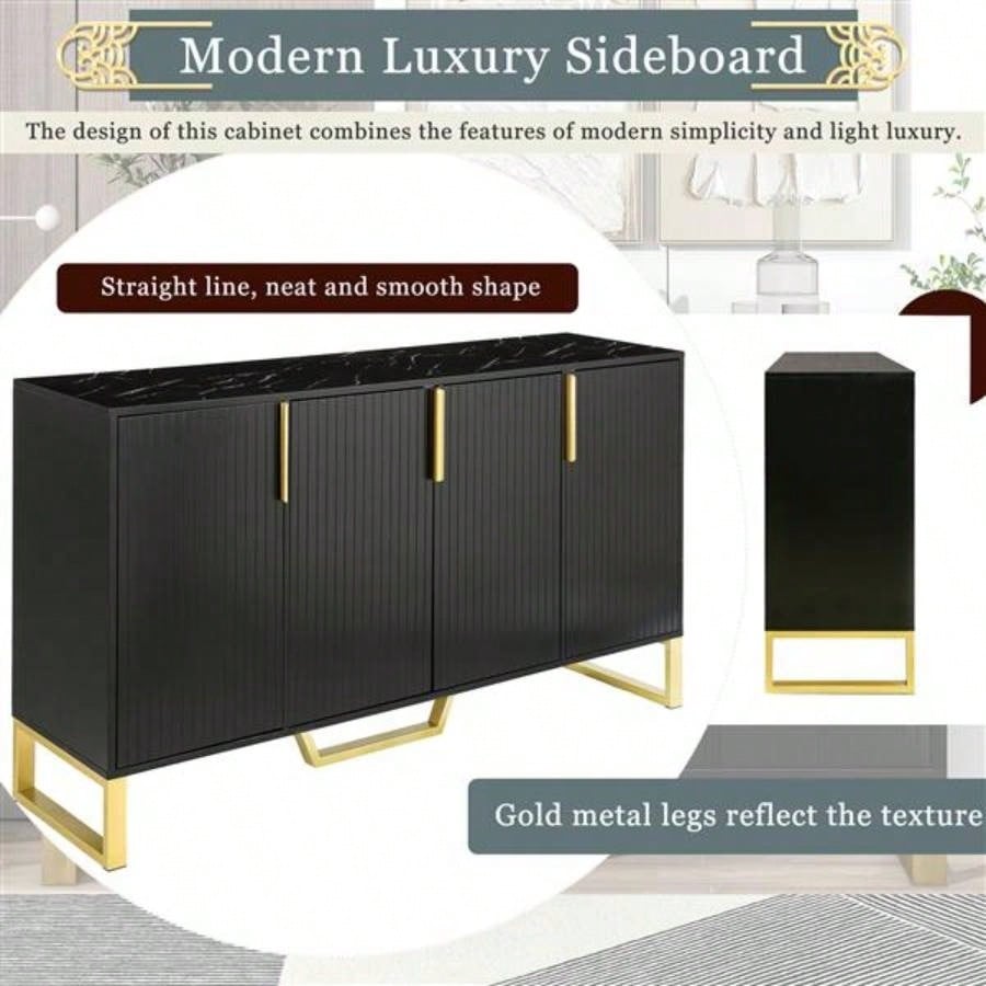 Modern sideboard with Four Doors, Metal handles and Adjustable Shelves Kitchen Cabinet Black