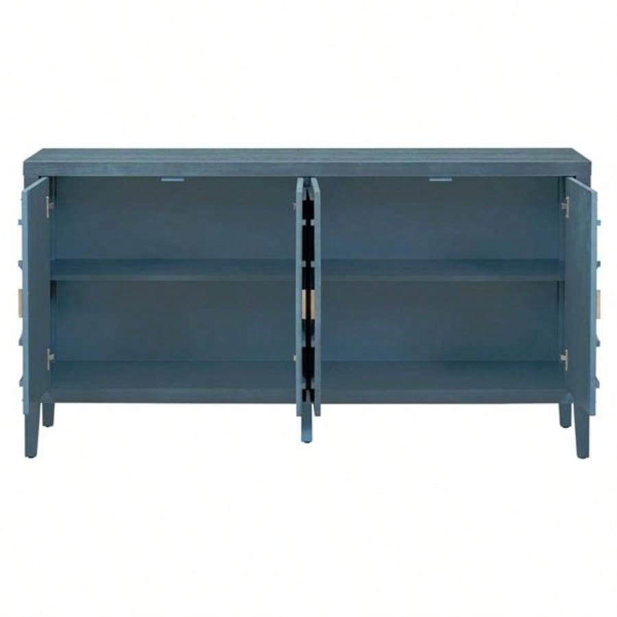 Retro Sideboard door with Circular Groove Design Round Metal Door Handle Entrance, Dinning Room, Living Room Antique Blue