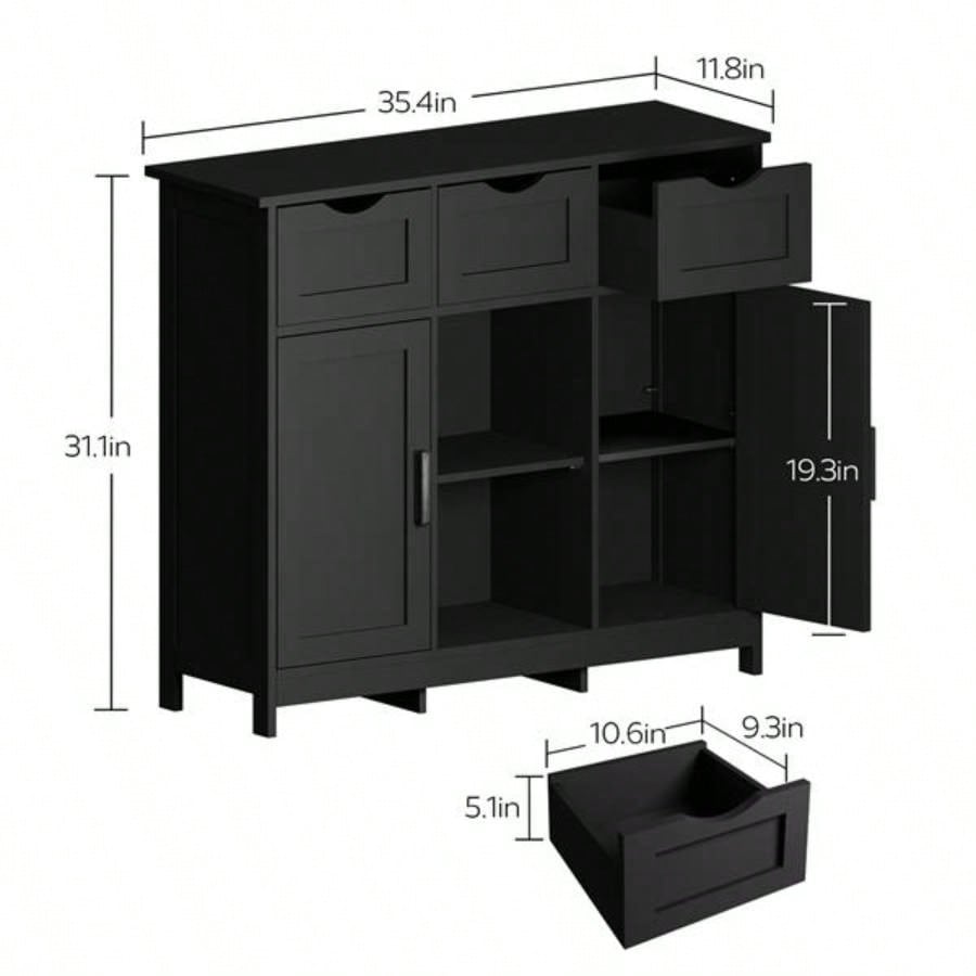 Storage Cabinets, Wooden Floor Cabinet, with Drawers and Shelves Storage Cabinets, Accent Cabinet Living Room, Bedroom, Bathroom Furniture Home DecorBlack