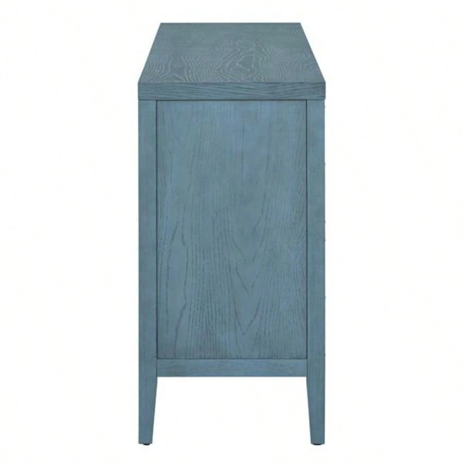 Retro Sideboard door with Circular Groove Design Round Metal Door Handle Entrance, Dinning Room, Living Room Antique Blue