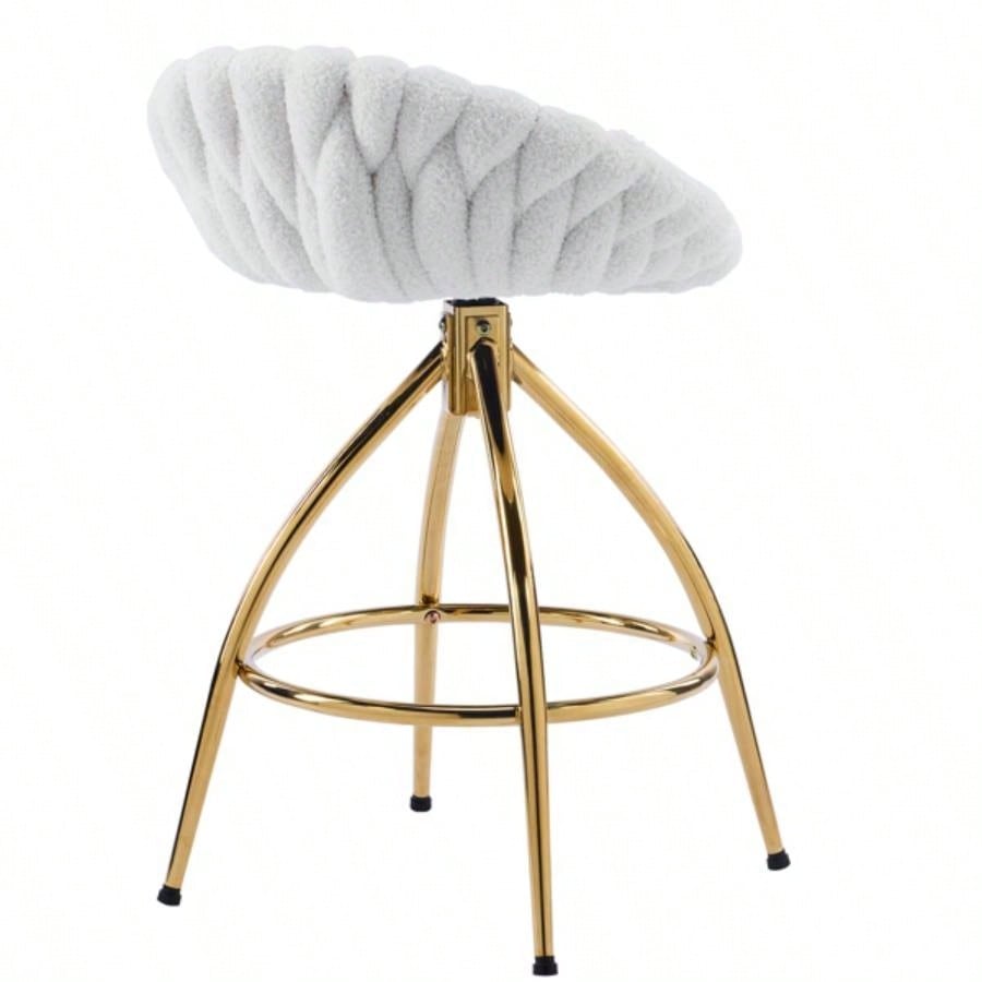 2pcs Teddy Velvet Gold - plated Iron Feet Bar Stool Weaving Style White With Swivel