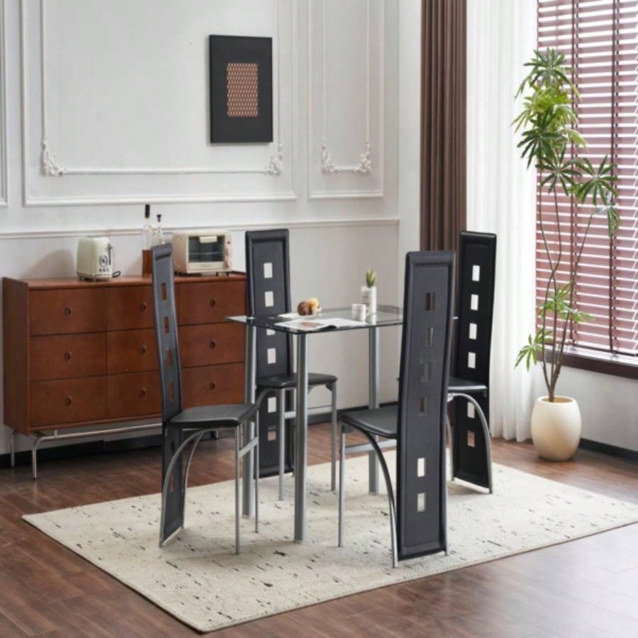 4pcs long backrest square hollow decoration PU leather dining chair round tube black cushion electroplating chair leg N201Replace encoding13029118