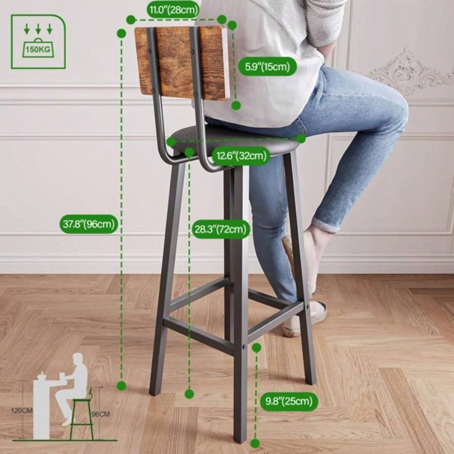 Bar stool 2 - piece set, black dining table chair with backrest and footrest, thick cushion stool, kitchen island dining kitchen counter, dining kitchen bar stool, simple brown splicing
