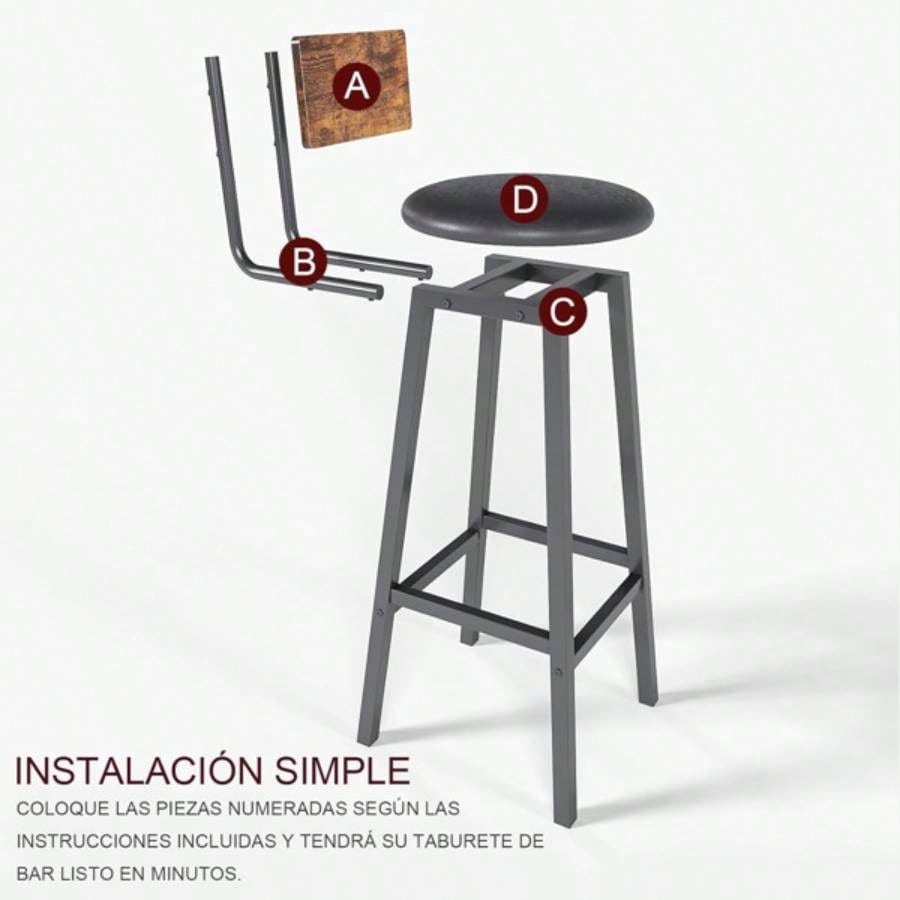 Bar stool 2 - piece set, black dining table chair with backrest and footrest, thick cushion stool, kitchen island dining kitchen counter, dining kitchen bar stool, simple brown splicing
