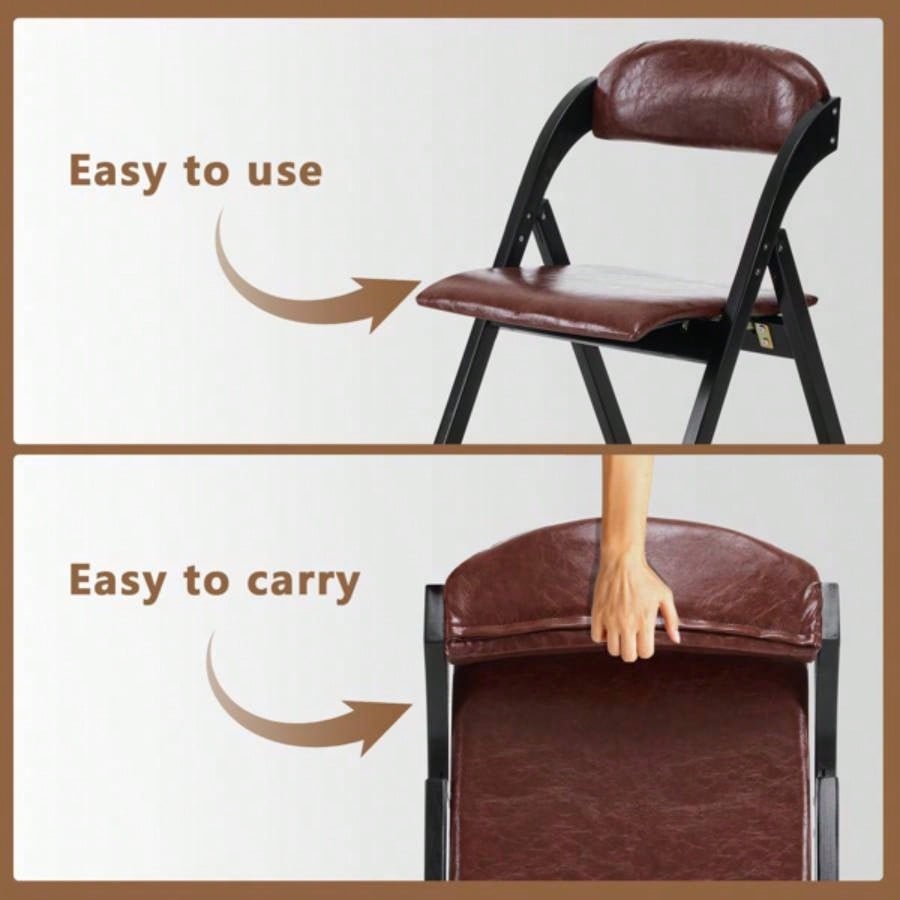 Set of 2 Wooden Folding Chairs with Padded Seats, Portable Simple Folding Chairs with Cushion Guests Kitchen Office Wedding Party Picnic, Black Frame with Walnut Cushion
