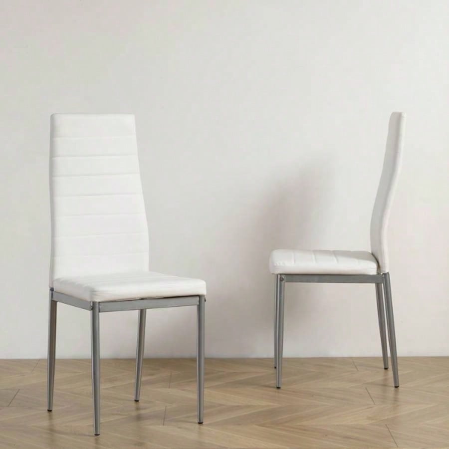 4pcs backrest cushion horizontal sewing decoration PU leather dining chair round tube white cushion gray leg N201 Replace encoding 13029116