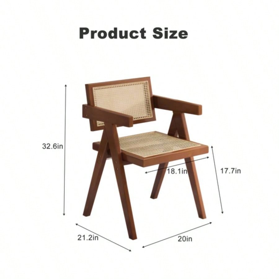 Modern Mid Dining Chairs Set of 2, Rattan Accent Chairs, Comfy Armchairs, Outdoor Wood Chairs with Armrest Bedroom Living Room Reading Room Dining Kitchen, Brown