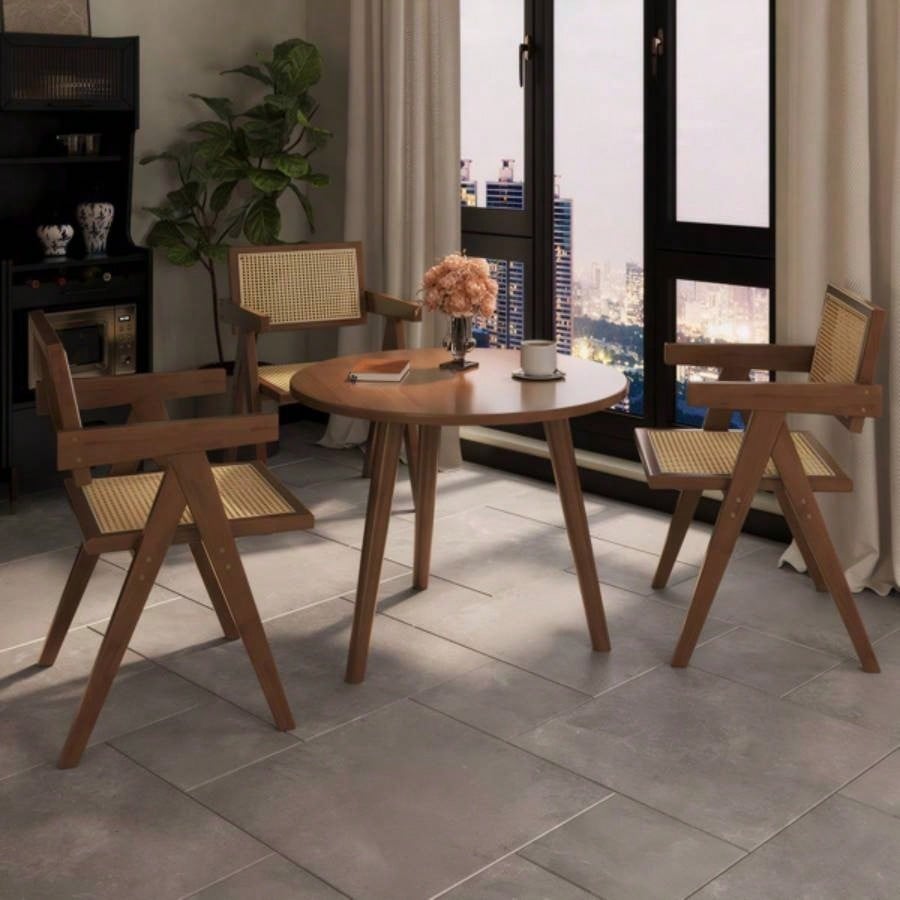 Modern Mid Dining Chairs Set of 2, Rattan Accent Chairs, Comfy Armchairs, Outdoor Wood Chairs with Armrest Bedroom Living Room Reading Room Dining Kitchen, Brown