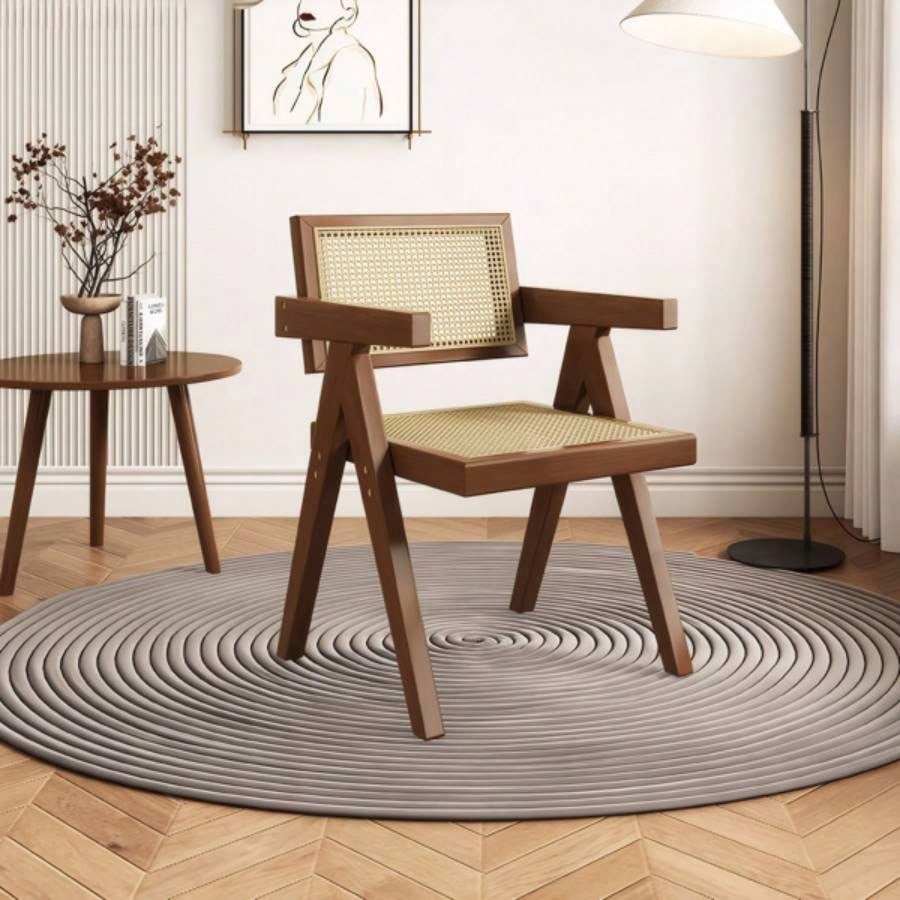 Modern Mid Dining Chairs Set of 2, Rattan Accent Chairs, Comfy Armchairs, Outdoor Wood Chairs with Armrest Bedroom Living Room Reading Room Dining Kitchen, Brown