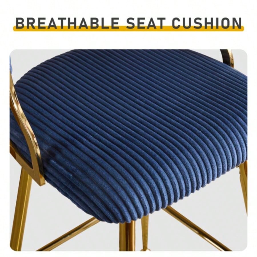 2pcs Thick Corduroy Gold - plated Iron Feet Bar Stool Blue