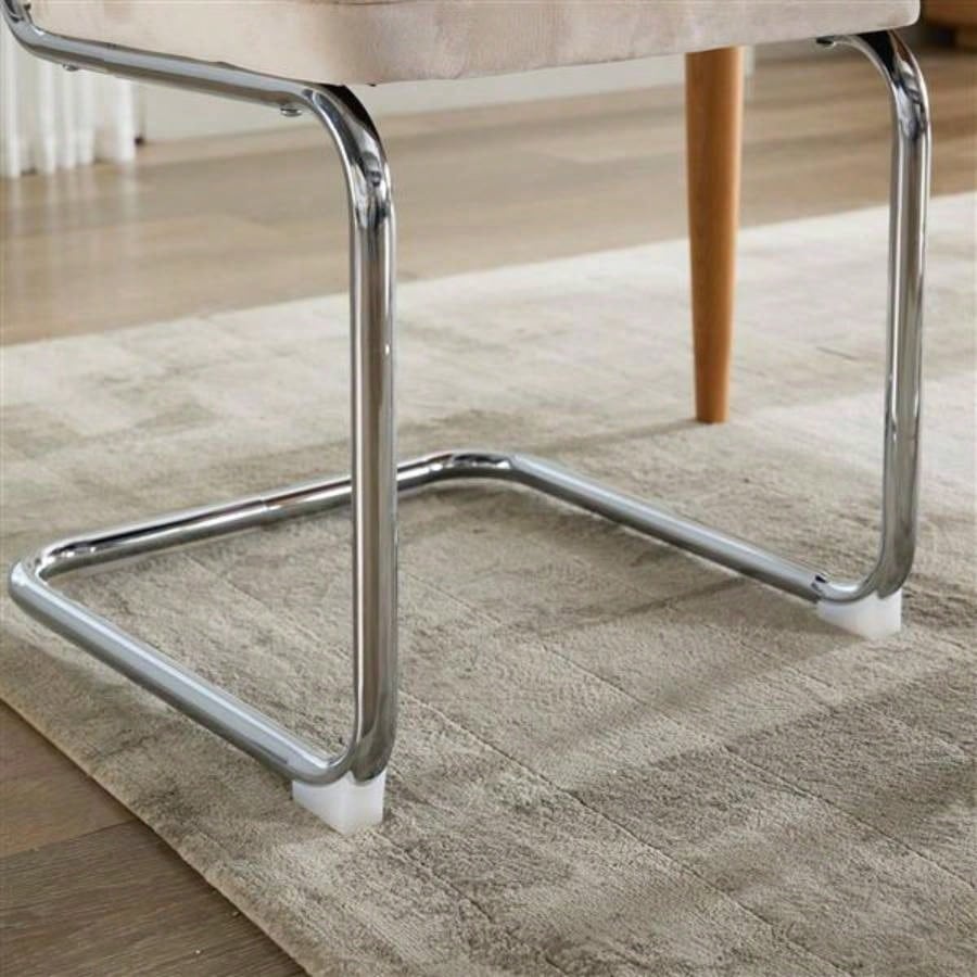 Mid Modern Dining Chairs Set of 2, Velvet Accent Chairs with Natural Cane Back Stainless Base, Famous Breuer Designed Chairs, Upholstered Rattan Kitchen Chairs, Beige