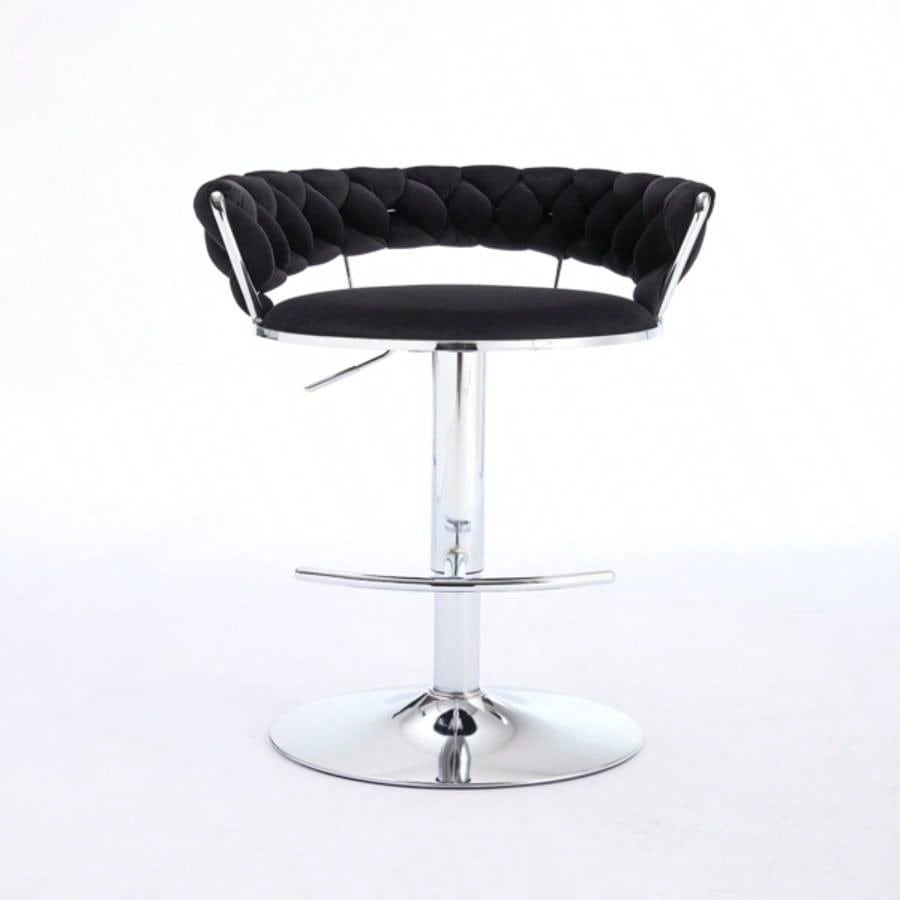 Set of 2 Bar Stools, with Footrest and Base Swivel Height Adjustable Mechanical Lifting Velvet+ Leg Simple Bar Stool - BLACK