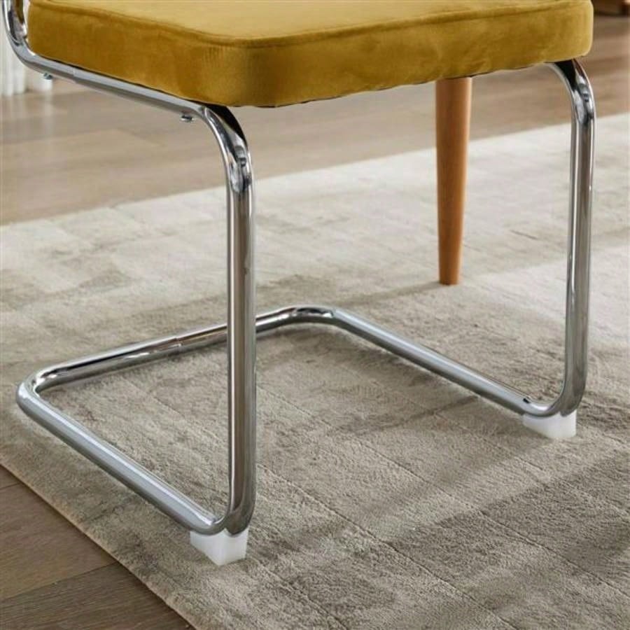 Mid Modern Dining Chairs Set of 2, Velvet Accent Chairs with Natural Cane Back Stainless Base, Famous Breuer Designed Chairs, Upholstered Rattan Kitchen Chairs, Golden