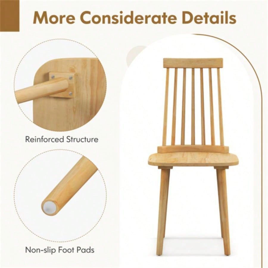 2 PCS Dining Chairs with High Spindle Back and Natural Rubber Wood