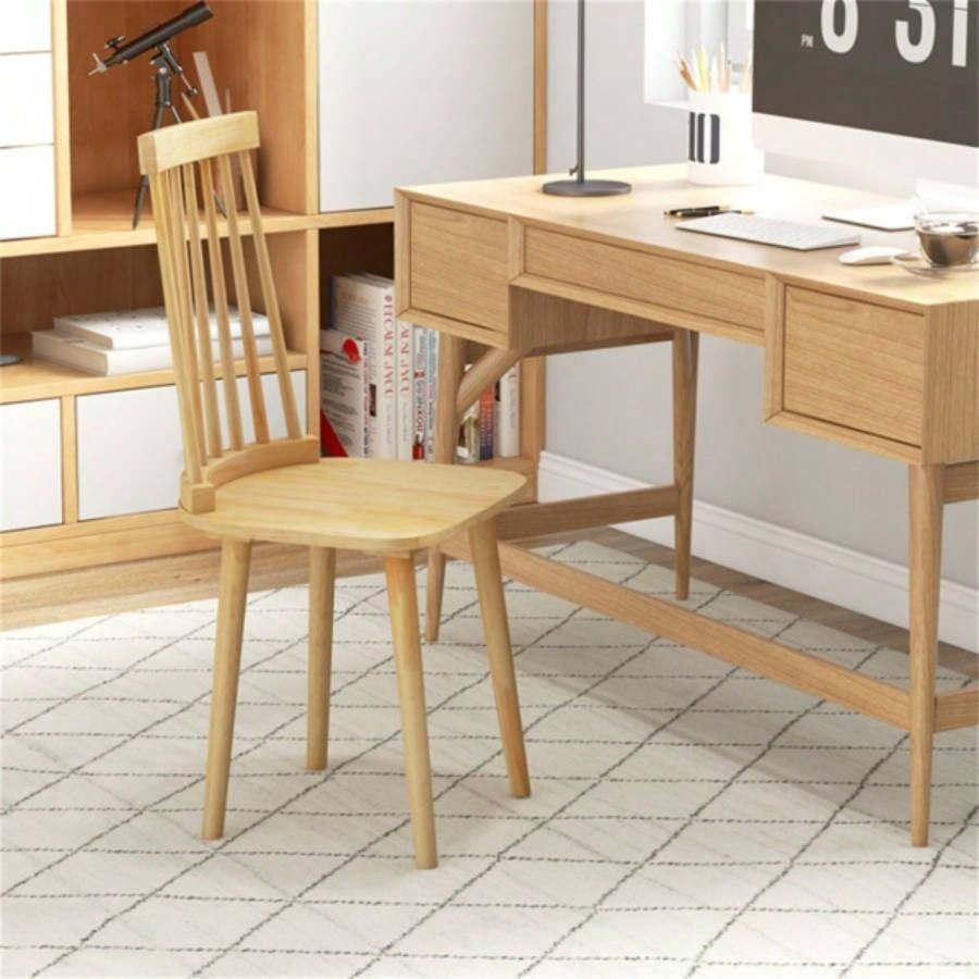 2 PCS Dining Chairs with High Spindle Back and Natural Rubber Wood