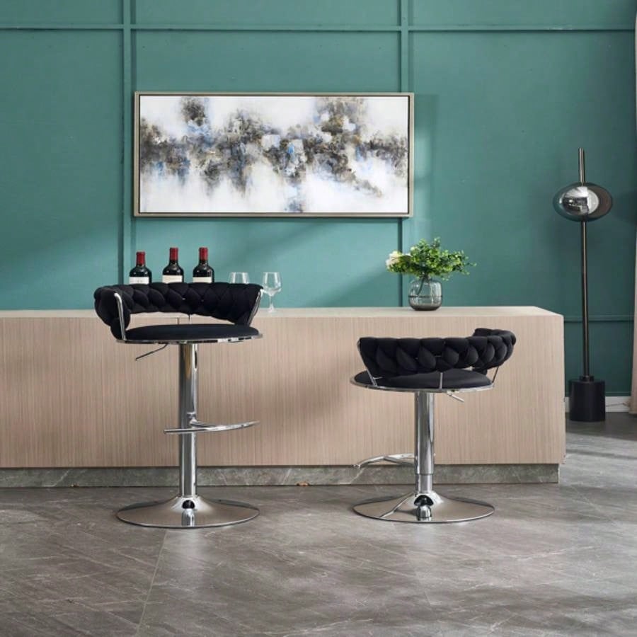 Set of 2 Bar Stools, with Footrest and Base Swivel Height Adjustable Mechanical Lifting Velvet+ Leg Simple Bar Stool - BLACK