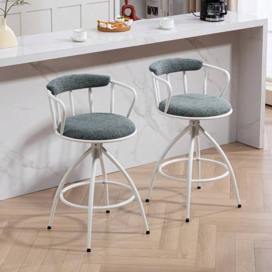 2639; 39; Swivel Counter Height Bar Stool, Set of 2 - Fabric with Metal Frame, Modern Industrial Design Bar Chairs Kitchen Island, Dining Room, Home Bar, Counter BLUE