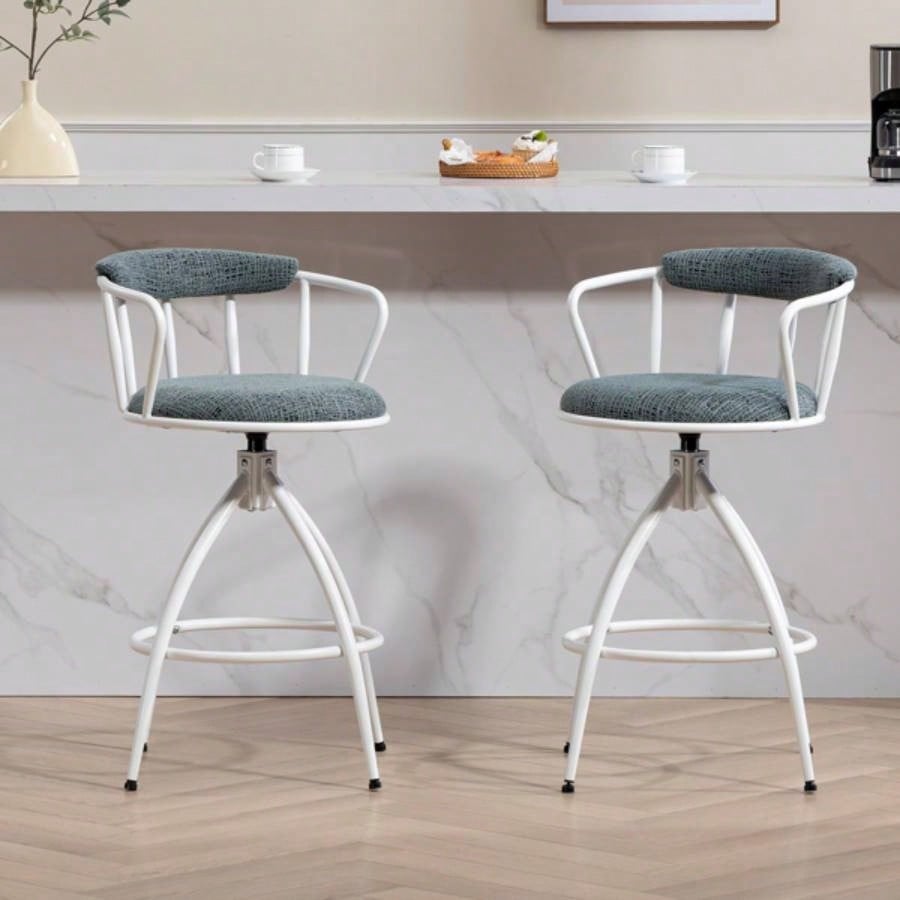 2639; 39; Swivel Counter Height Bar Stool, Set of 2 - Fabric with Metal Frame, Modern Industrial Design Bar Chairs Kitchen Island, Dining Room, Home Bar, Counter BLUE
