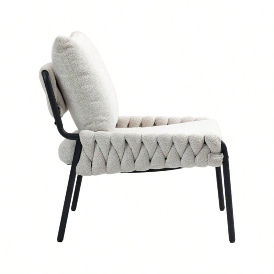 Modern Accent Lounge Chair with Braided Upholstery and Metal Frame, Comfortable Armchair Living Room or Bedroom, Soft Cushioned and Backrest, Set of 1 BEIGE