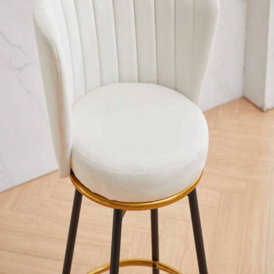 Counter Height Bar Stools Set of 2, 360176; Swivel Upholstered Barstools with Backs and Metal, 26 H Height, Velvet Fabric, Goldy Footrest