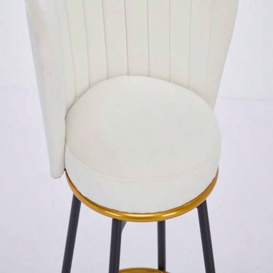 Counter Height Bar Stools Set of 2, 360176; Swivel Upholstered Barstools with Backs and Metal, 26 H Height, Velvet Fabric, Goldy Footrest