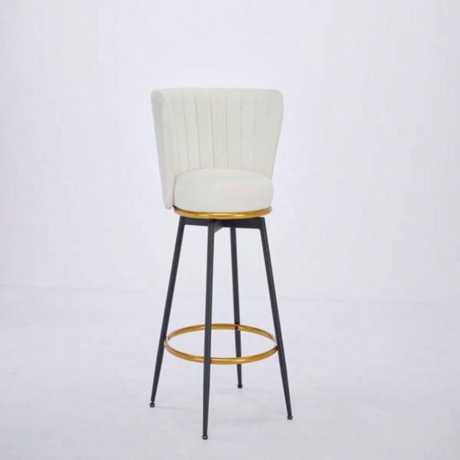 Counter Height Bar Stools Set of 2, 360176; Swivel Upholstered Barstools with Backs and Metal, 26 H Height, Velvet Fabric, Goldy Footrest