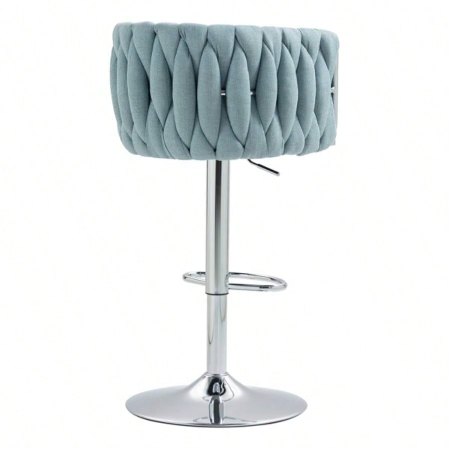 360176; Fabric cover Swivel Bar Stools Set of 2, Adjustable Counter Height Bar Chairs with Woven Back Footrest, Silver chromed Bar Stools Kitchen Island, Cafe, Pub BLUE