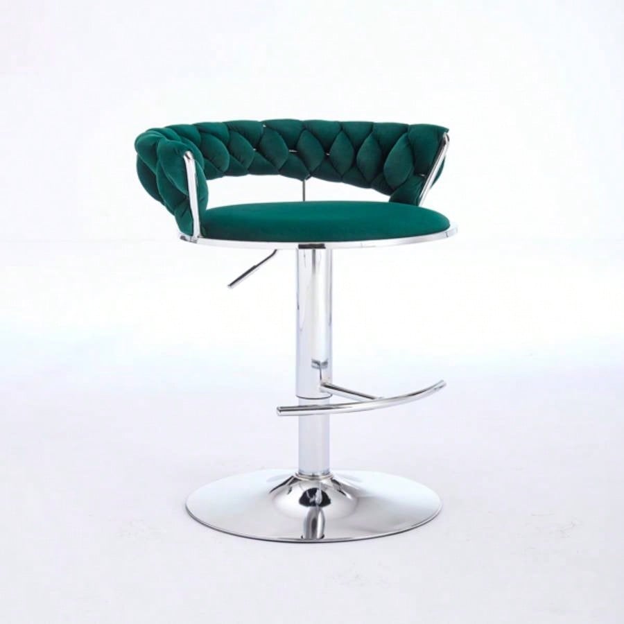 Set of 2 Bar Stools, with Footrest and Base Swivel Height Adjustable Mechanical Lifting Velvet+ Leg Simple Bar Stool - GREEN