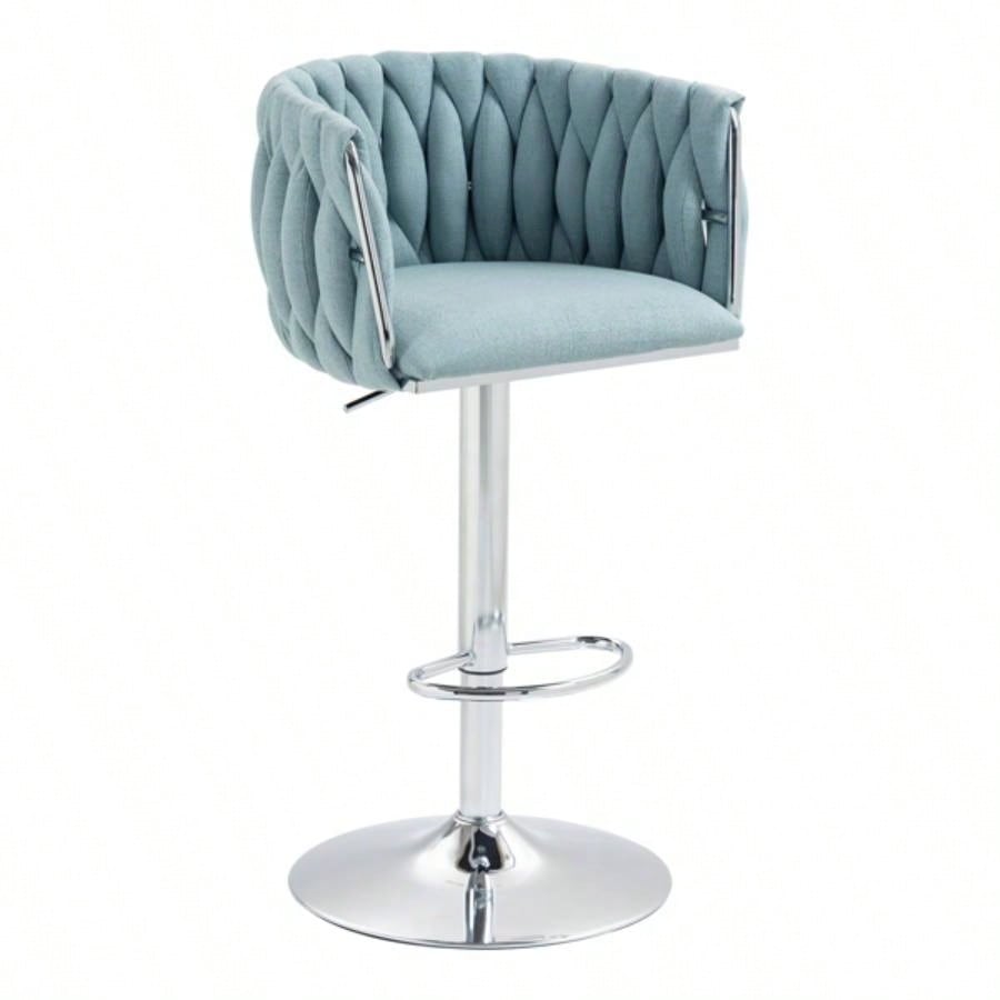 360176; Fabric cover Swivel Bar Stools Set of 2, Adjustable Counter Height Bar Chairs with Woven Back Footrest, Silver chromed Bar Stools Kitchen Island, Cafe, Pub BLUE