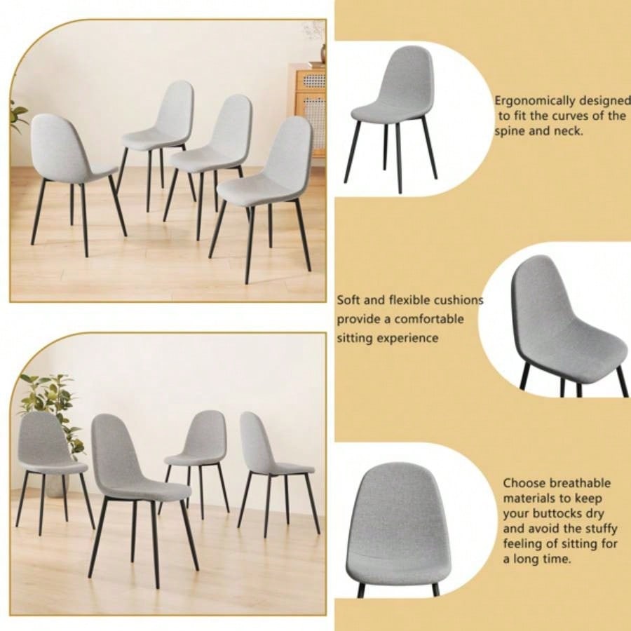 Dining Chairs Set of 4 modern kitchen dining chairs, linen padded seats, and sturdy black metal leg design beige dining table chairs Suitable home and office use