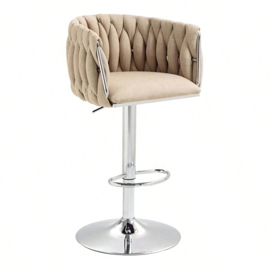 360176; Fabric cover Swivel Bar Stools Set of 2, Adjustable Counter Height Bar Chairs with Woven Back Footrest, Silver chromed Bar Stools Kitchen Island, Cafe, Pub YELLOW