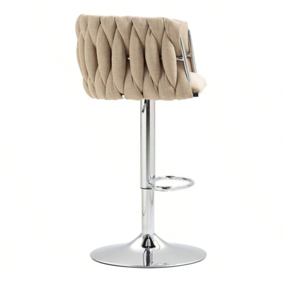 360176; Fabric cover Swivel Bar Stools Set of 2, Adjustable Counter Height Bar Chairs with Woven Back Footrest, Silver chromed Bar Stools Kitchen Island, Cafe, Pub YELLOW