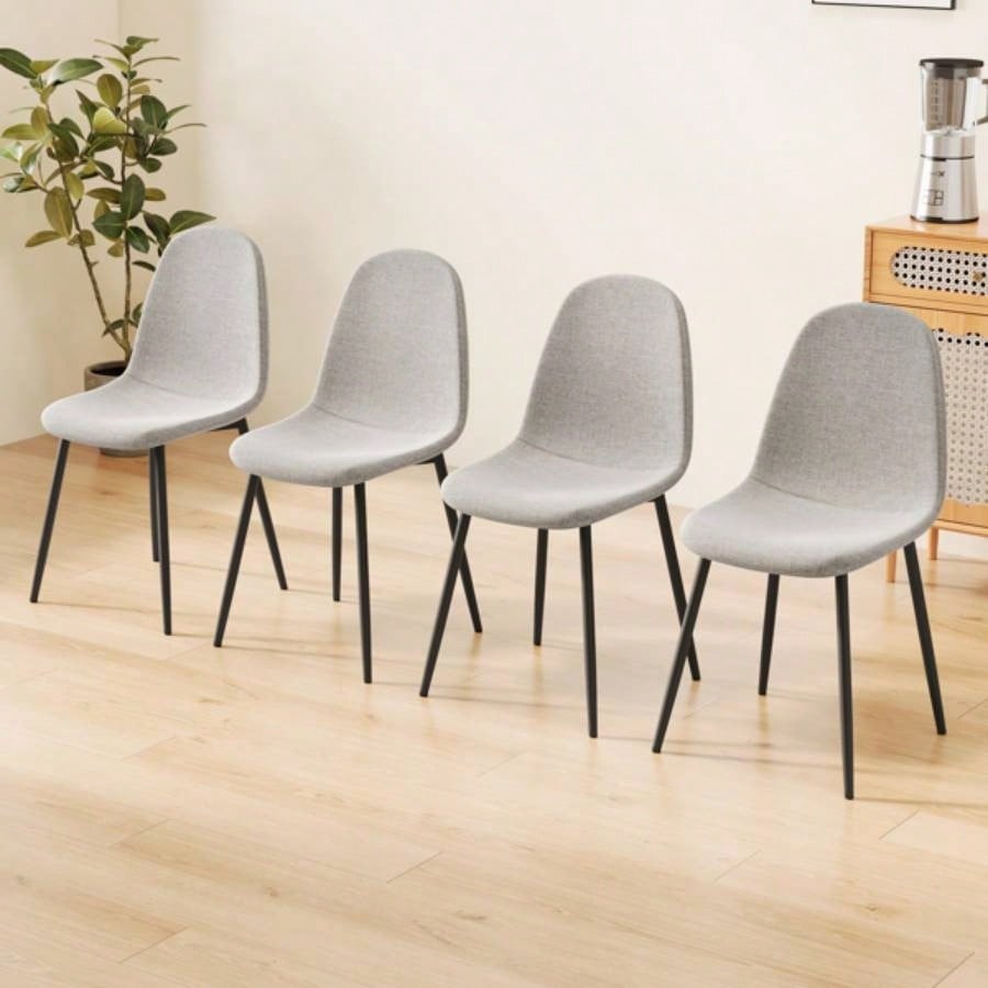 Dining Chairs Set of 4 modern kitchen dining chairs, linen padded seats, and sturdy black metal leg design beige dining table chairs Suitable home and office use