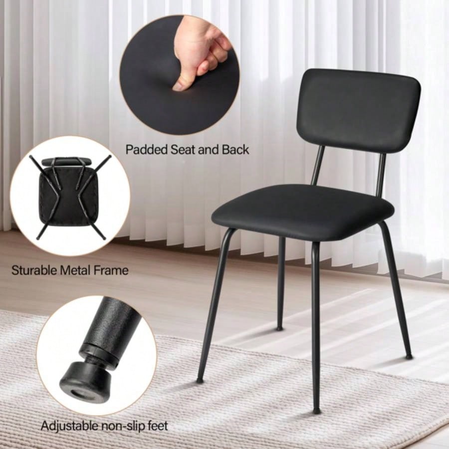 Set of 4 Modern Padded Dining Chairs Kitchen Bar Office Chair, Black