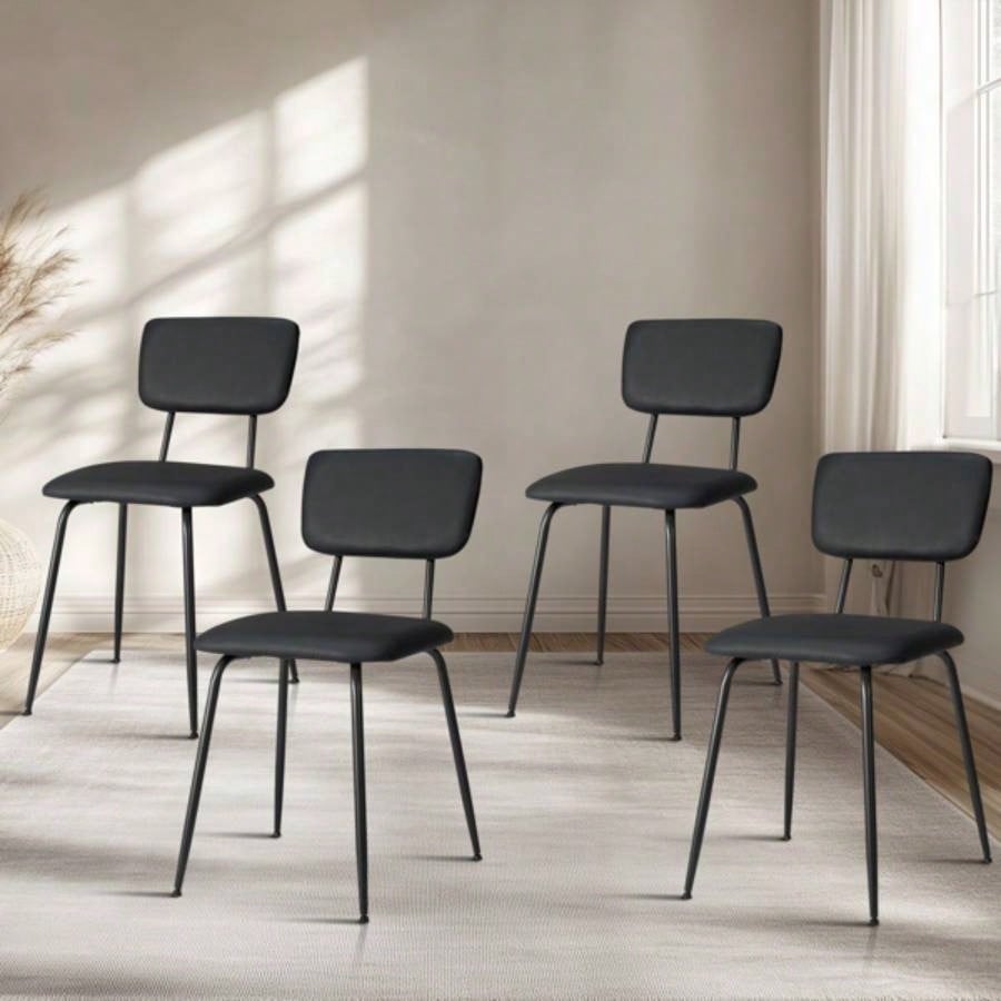 Set of 4 Modern Padded Dining Chairs Kitchen Bar Office Chair, Black