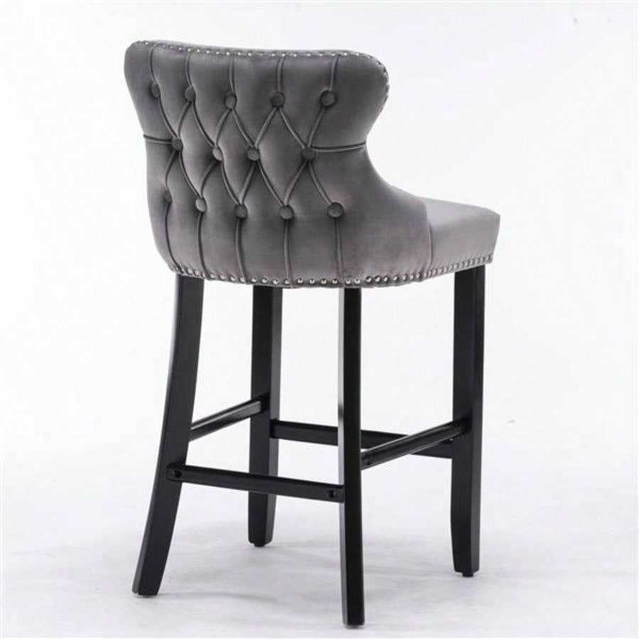 Furniture, Contemporary Velvet Upholstered Wing - Back Barstools with Button Tufted Decoration and Wooden, and Nailhead Trim, Leisure Style Bar Chairs, Bar stools, Set of 2 GraySW1824GY