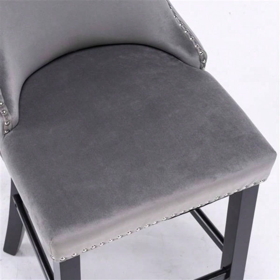 Furniture, Contemporary Velvet Upholstered Wing - Back Barstools with Button Tufted Decoration and Wooden, and Nailhead Trim, Leisure Style Bar Chairs, Bar stools, Set of 2 GraySW1824GY