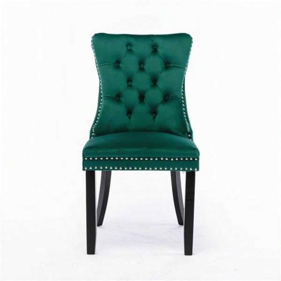 Modern, High - end Tufted Solid Wood Contemporary Velvet Upholstered Dining Chair with Wood Nailhead Trim 2 - Pcs Set, Green