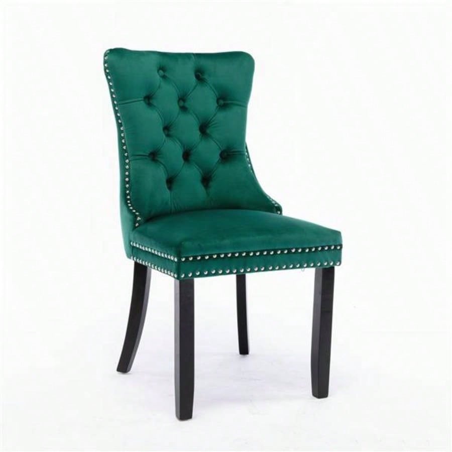 Modern, High - end Tufted Solid Wood Contemporary Velvet Upholstered Dining Chair with Wood Nailhead Trim 2 - Pcs Set, Green