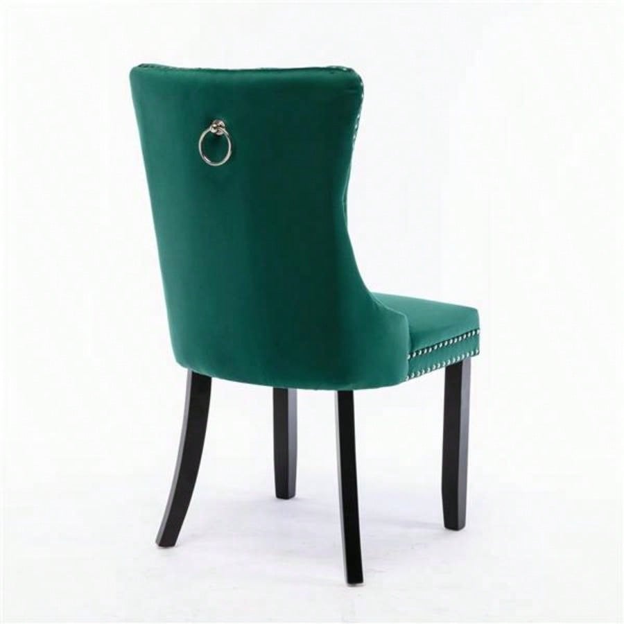 Modern, High - end Tufted Solid Wood Contemporary Velvet Upholstered Dining Chair with Wood Nailhead Trim 2 - Pcs Set, Green