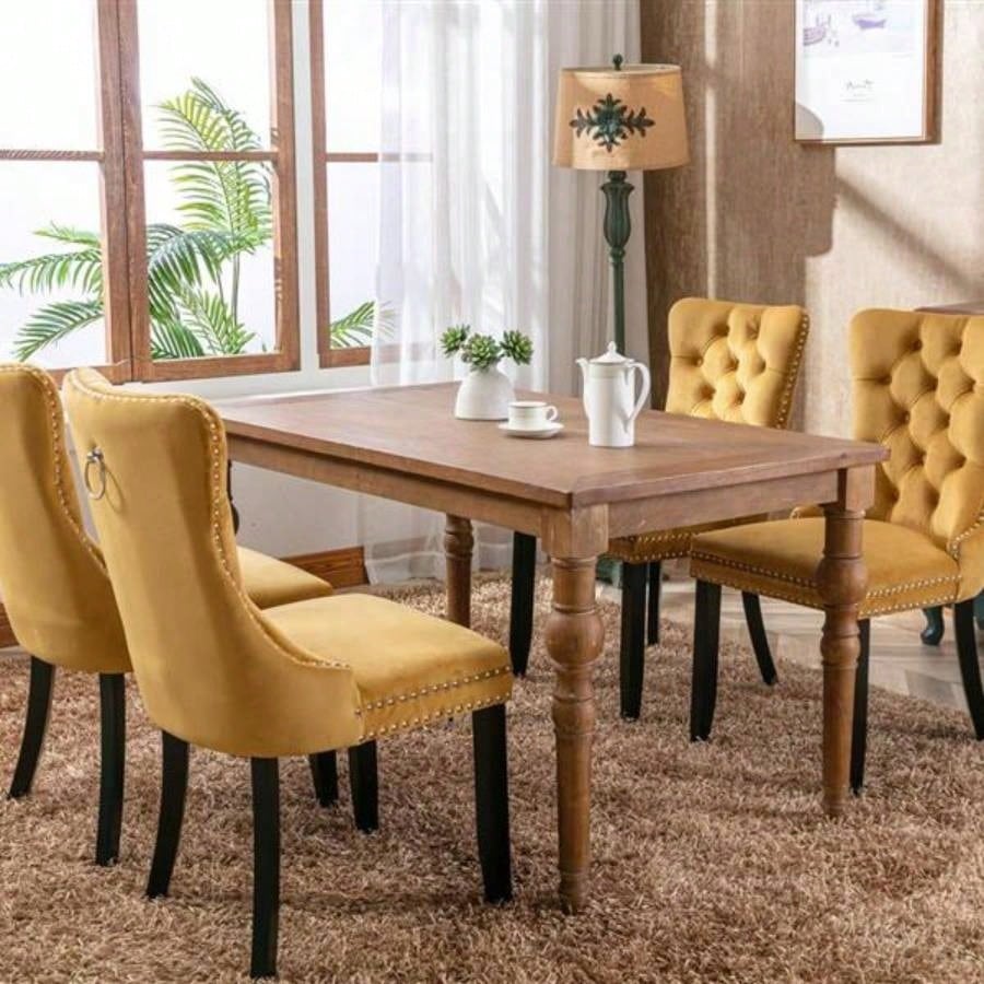 Modern, High - end Tufted Solid Wood Contemporary Velvet Upholstered Dining Chair with Wood Nailhead Trim 2 - Pcs Set, Gloden, SW2001GL