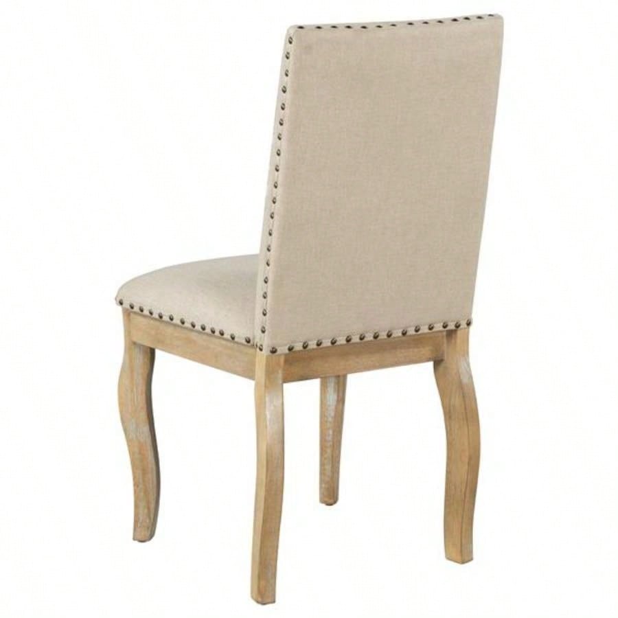 Set of 4 Dining chairs Wood Upholstered Fabirc Dining Room Chairs with Nailhead Natural Wood Wash