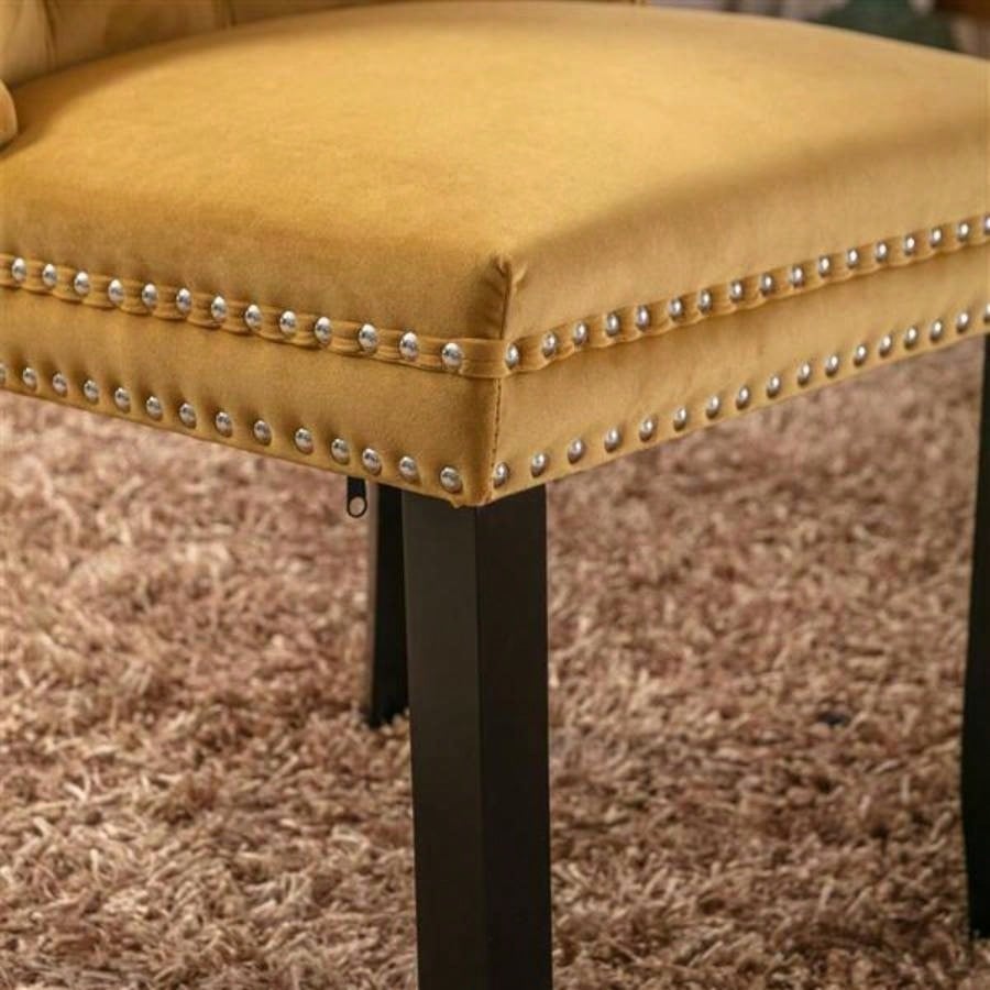 Modern, High - end Tufted Solid Wood Contemporary Velvet Upholstered Dining Chair with Wood Nailhead Trim 2 - Pcs Set, Gloden, SW2001GL