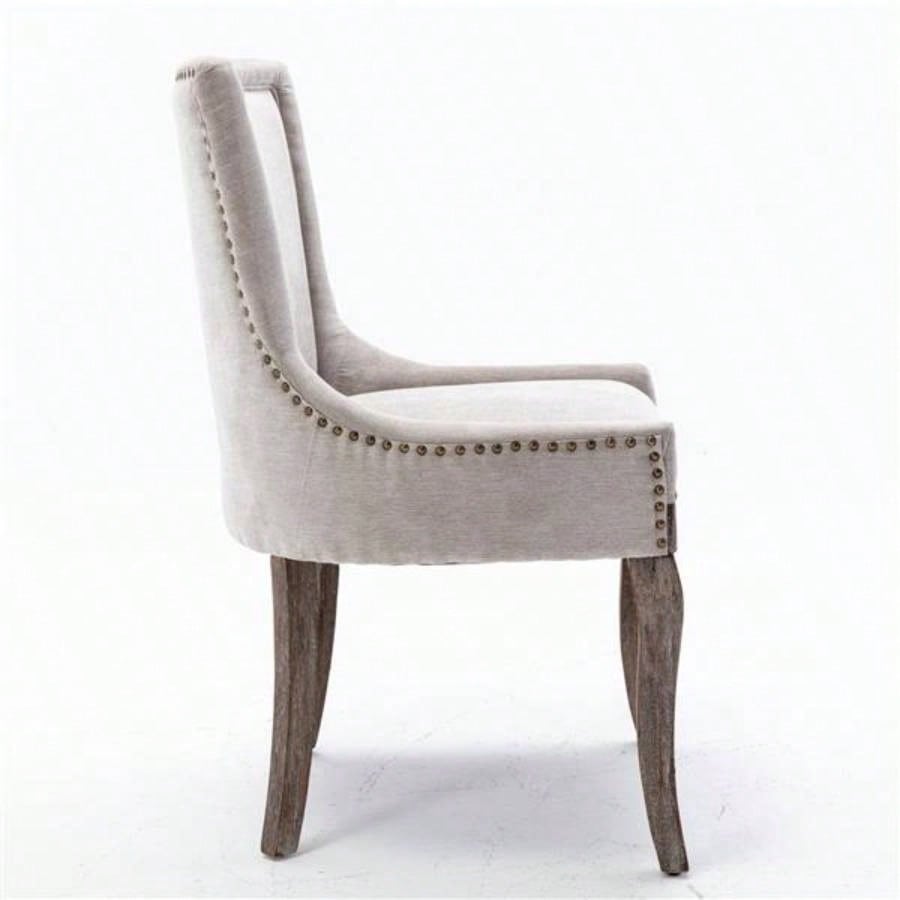 Furniture, Ultra Side Dining Chair Thickened fabric chairs with neutrally toned solid wood Bronze nail Set of 2 Beige