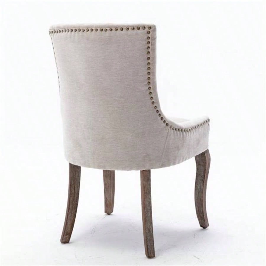 Furniture, Ultra Side Dining Chair Thickened fabric chairs with neutrally toned solid wood Bronze nail Set of 2 Beige