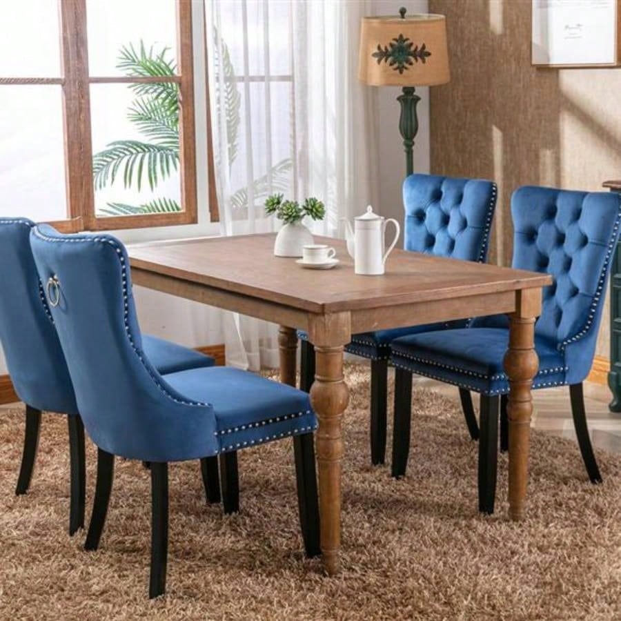 Modern, High - end Tufted Solid Wood Contemporary Velvet Upholstered Dining Chair with Wood Nailhead Trim 2 - Pcs Set, Blue
